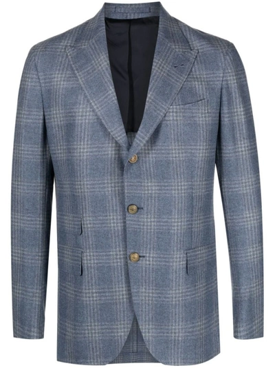 Eleventy Plaid-check Single-breasted Blazer In Blue