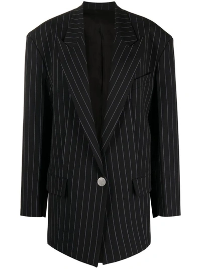 Attico Navy Glen Pinstripe Jacket In Black