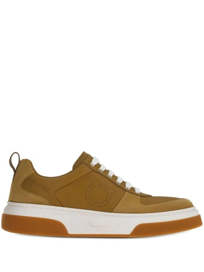 Ferragamo Gancini Low-top Leather Sneakers In Brown