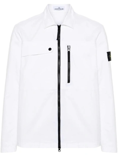 Stone Island White Zip Up Overshirt Jacket