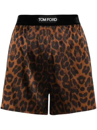 Tom Ford Leopard-print Silk Shorts In Black