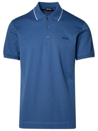 Zegna Polo Shirt In Blue Cotton