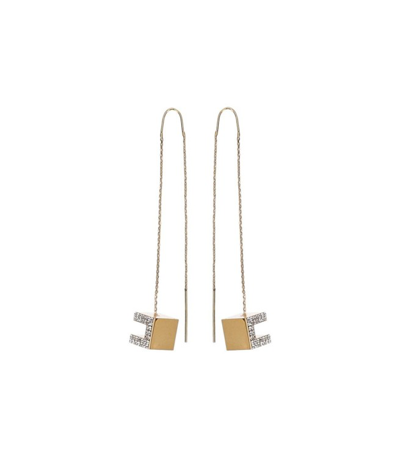 Elisabetta Franchi Strass Logo Pendant Earrings In Gold