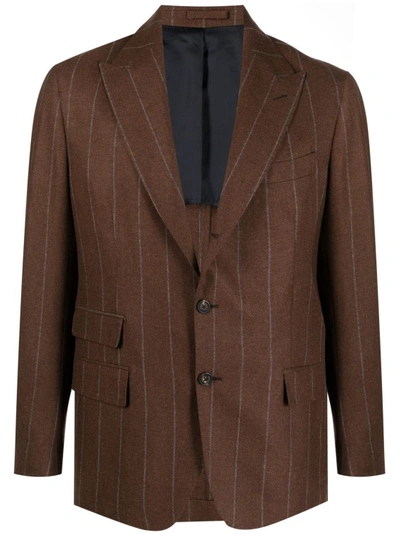 Eleventy Striped Brown Jacket In Black