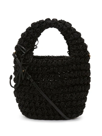 Jw Anderson Medium Woven Popcorn Basket Bag In Black