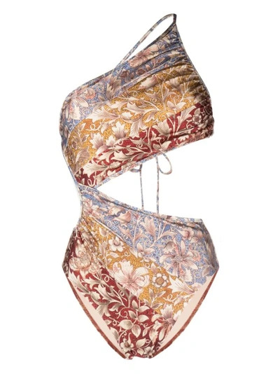 Zimmermann Chintz Spliced Floral-print Swimsuit In Neutrals