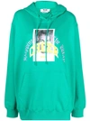 Msgm Graphic-print Jersey Cotton Hoodie In Green