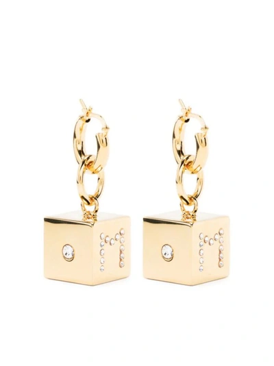 Marni Cube-charm Hinged Hoop Earrings In Gold