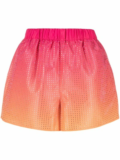 Self-portrait Rhinestone Hotfix Embellished Elasticated Waist Taffeta Shorts In Pink