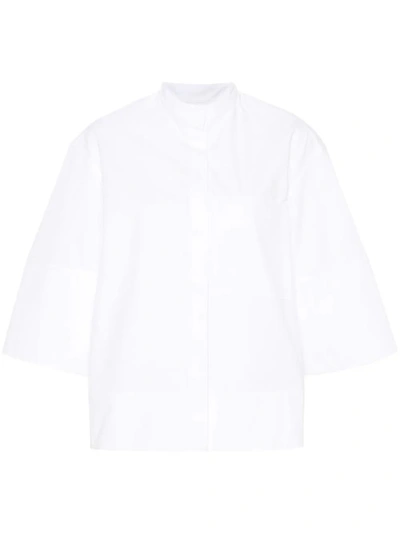 Jil Sander Band-collar Cotton-poplin Shirt In White