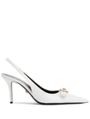 Versace Gianni Ribbon Mid Slingback Pumps In White