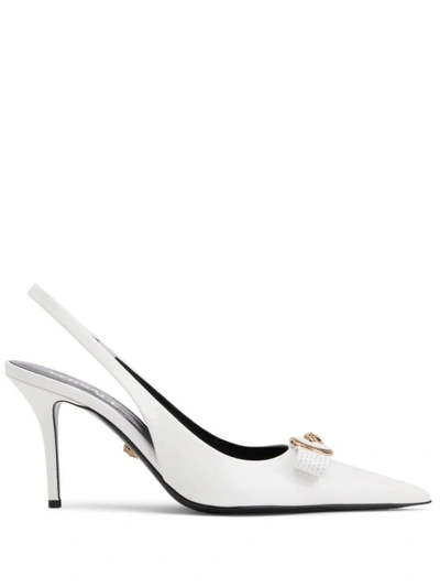 Versace Gianni Ribbon Mid Slingback Pumps In White