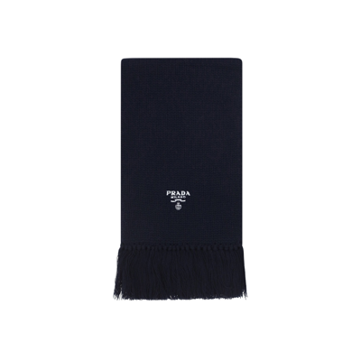 Prada Logo Cashmere Scarf In Blue