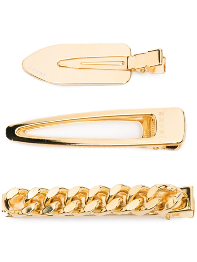 Sacai Set Of 3 Hair Clips In Gold