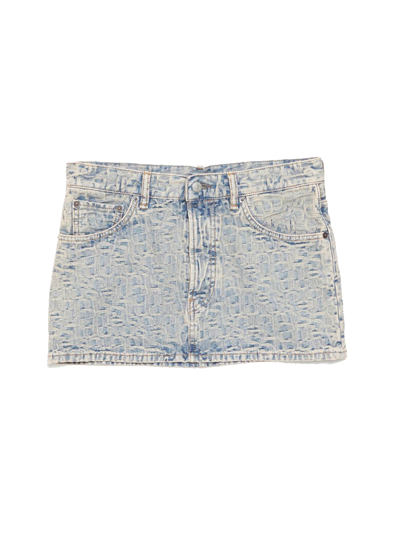 Acne Studios Mini Skirt Woman Blue In Cotton In Blue & Beige