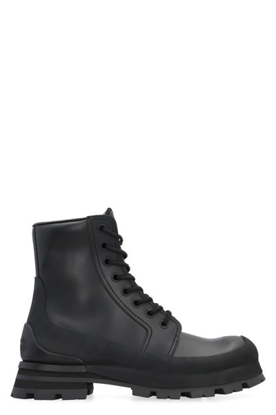 Alexander Mcqueen Wander Leather Lace-up Boots In Black