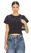 Allsaints Womens Washed Black Sophi Rhinestone-embellished Cropped Organic-cotton T-shirt