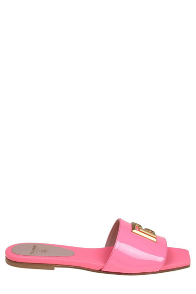 Balmain Shiny Leather Mules In Pink
