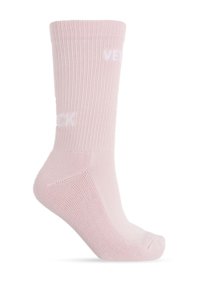 Vetements Logo Intarsia Ribbed Socks In Pink