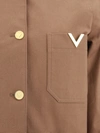 Valentino Cotton Jacket V-shaped Embellishments In Clay