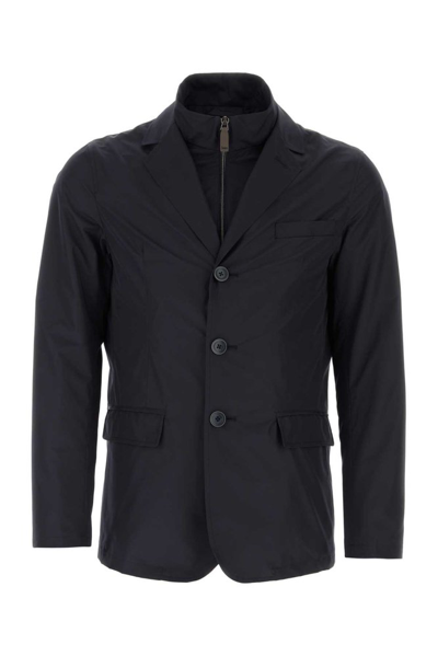 Herno Buttoned Layered Jacket In Navy