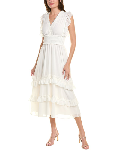 Tahari Asl Smocked Waist Midi Dress In White