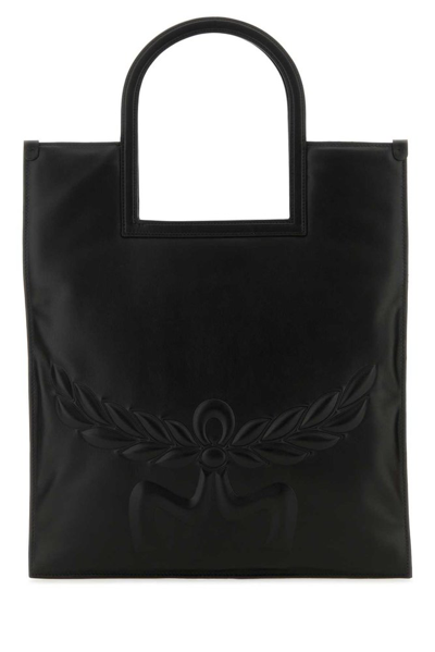 Mcm Logo Detailed Top Handle Bag In Black