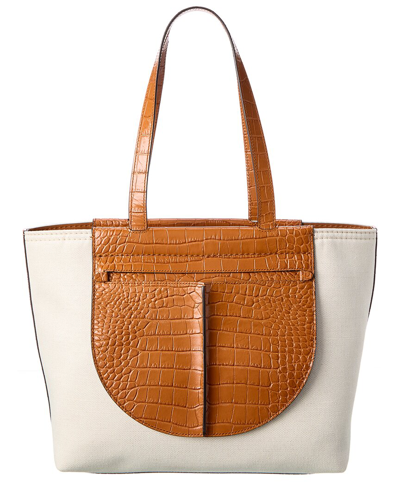 Tod's Croc-effect Leather And Canvas Tote In White