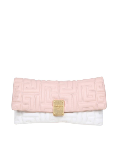 Balmain 1945 Soft Clutch Bag In Monogram Quilted Leather In Pink