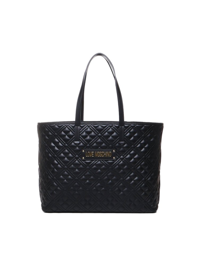 Love Moschino Logo Lettering Quilted Top Handle Bag In Black