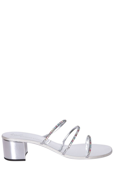 Giuseppe Zanotti Women's 40mm Crystal-embellished Metallic Leather Sandals In Argento