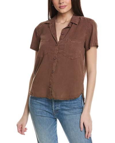 Bella Dahl Two Pocket Fray Hem Shirt In Brown