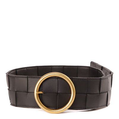 Bottega Veneta Black Braided Leather Belt In Black-gold