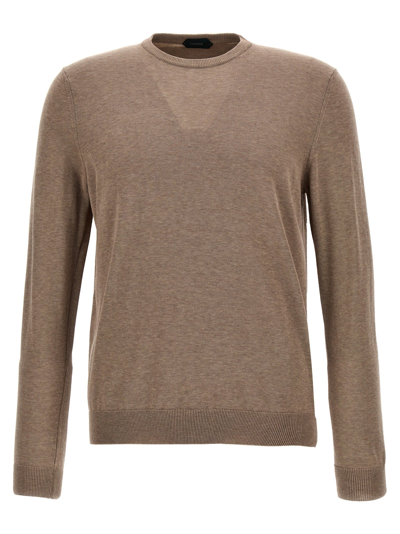 Zanone Cotton Crepe Sweater In Beige