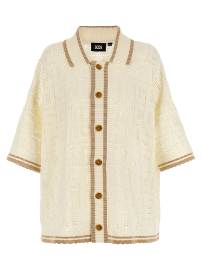Gcds Macrame Knit Shirt In Blanco
