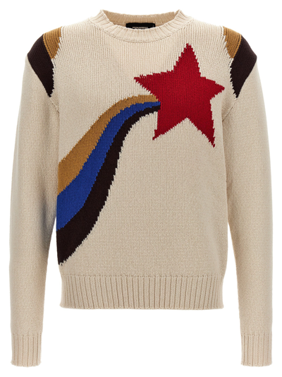 Dsquared2 Cotton Jacquard Crewneck Sweater In Multicolor
