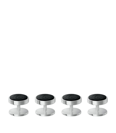 Cartier Mens Silver Logo-engraved Sterling-silver And Onyx Shirt Studs Set Of Four