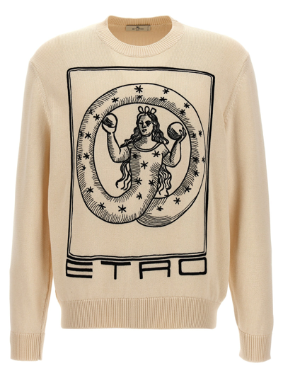 Etro Logo Cotton Knit Sweater In Beis