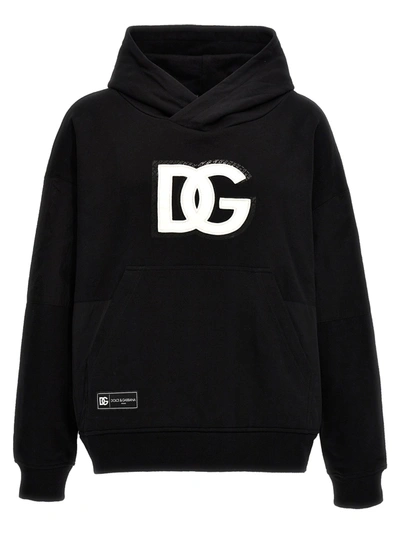 Dolce & Gabbana Logo Hoodie Sweatshirt Black In Negro