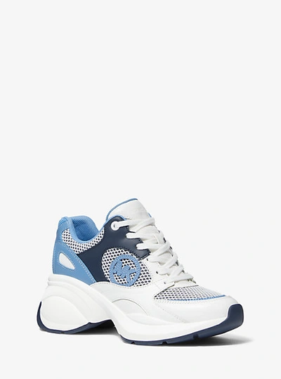Michael Kors Zuma Leather And Mesh Trainer In Blue