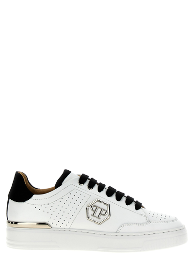 Philipp Plein Mix Leather Lo-top Sneakers In White