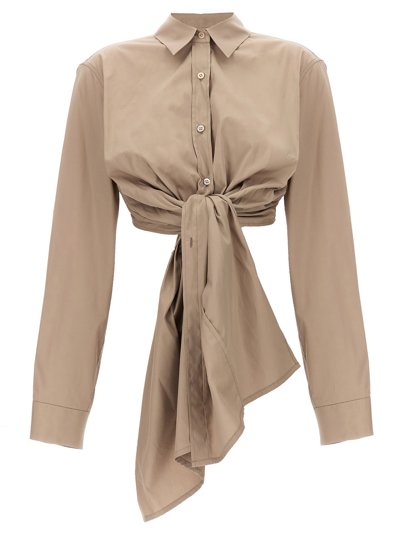 Dries Van Noten 'calbero' Tie-front Open Back Shirt In Beige