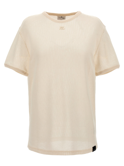 Courrèges Cotton Blend T-shirt Logo In Blanco