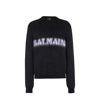 Balmain Black Crewneck Sweater With Maxi Logo Lettering On The Front And Brushed Effect In Wool Blen In Black