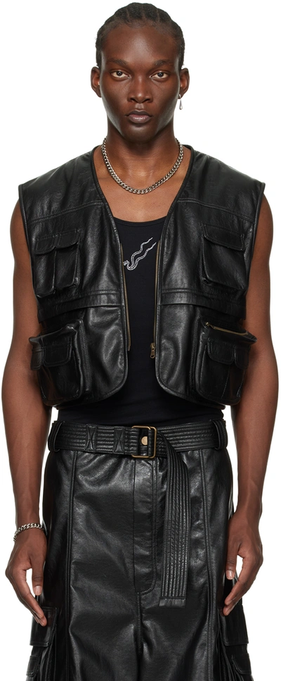 Lu'u Dan Black V-neck Faux-leather Vest