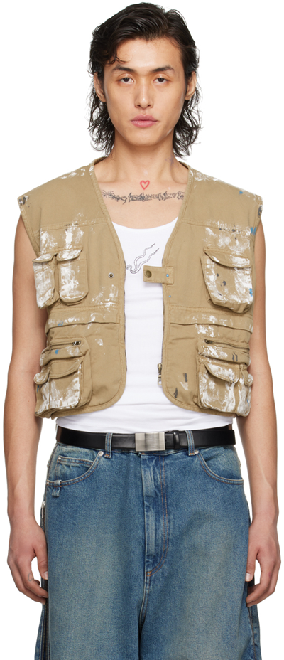 Lu'u Dan Beige Painted Denim Vest In Sand