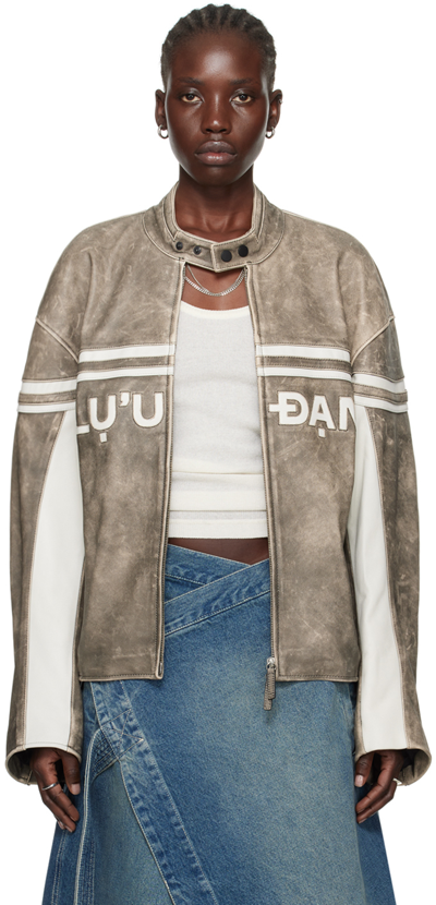 Lu'u Dan Grey Moto L-d Leather Biker Jacket In Mj029le
