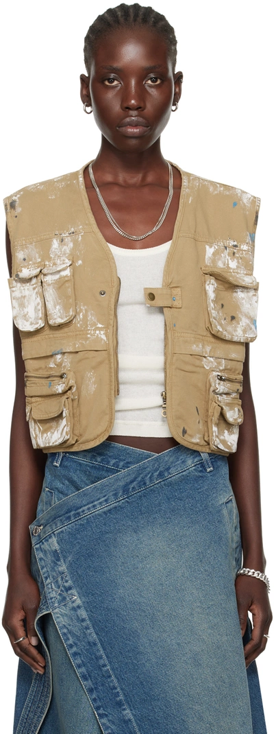 Lu'u Dan Beige Painted Denim Waistcoat In Mj036w