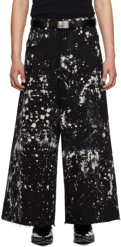 Lu'u Dan Black Wide Cropped Jeans In Bleached Black