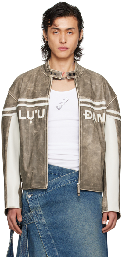 Lu'u Dan Grey Moto L-d Leather Biker Jacket In Distressed Grey